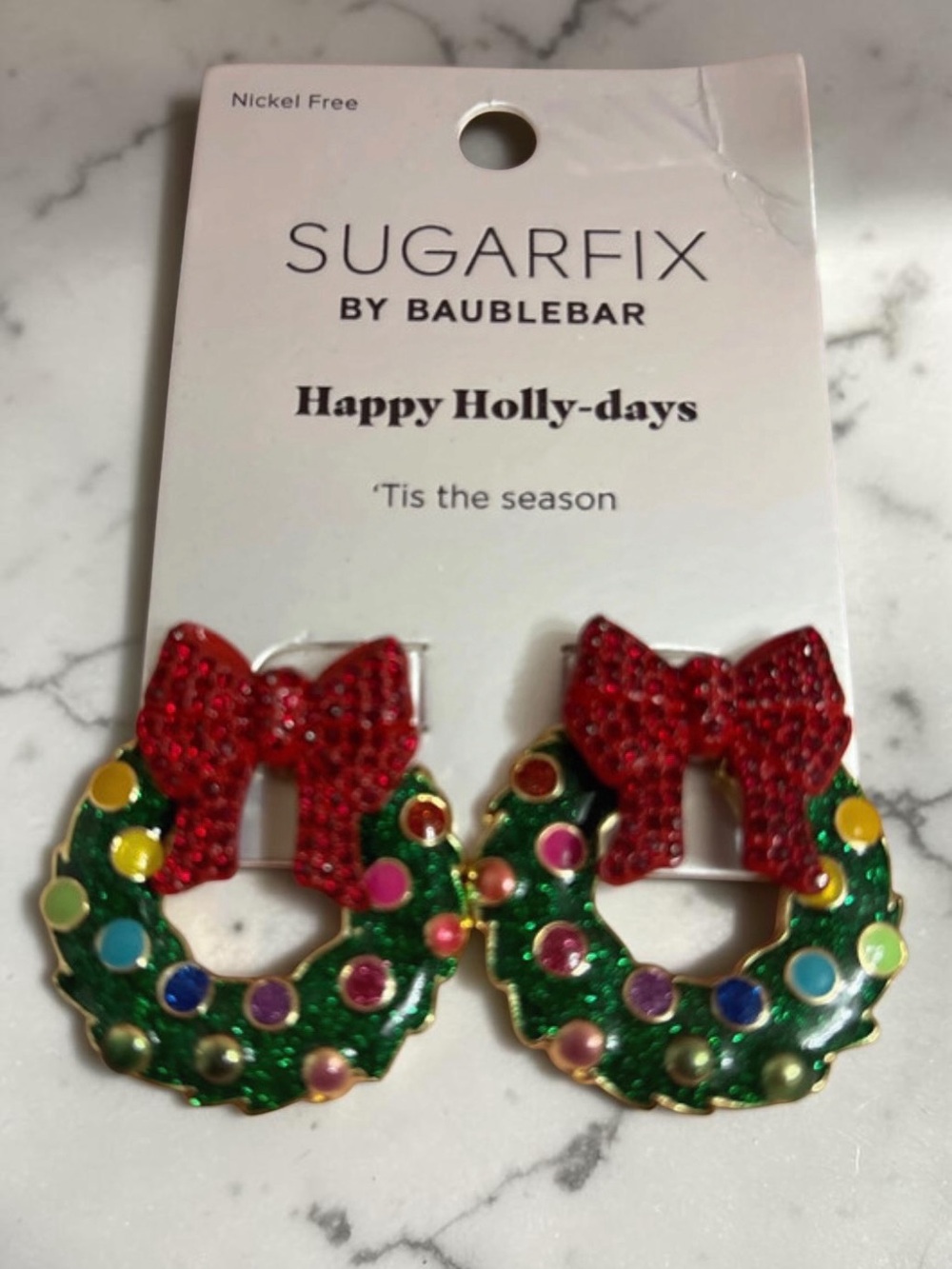 BAUBLEBAR Christmas Holiday Colorful Crystal-Studded Wreath Earrings NEW NWT